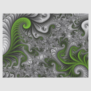 Papier Mousseline Imaginaire Monde Vert Et Gris Art Fractal Abstrait