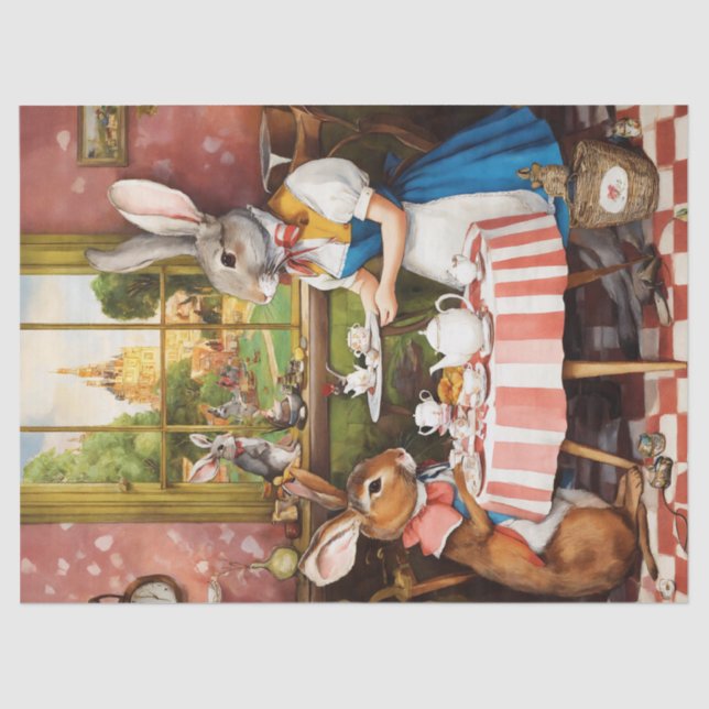 Papier Mousseline Imaginaire Tea Party de lapin dédécoupage animal (Recto)