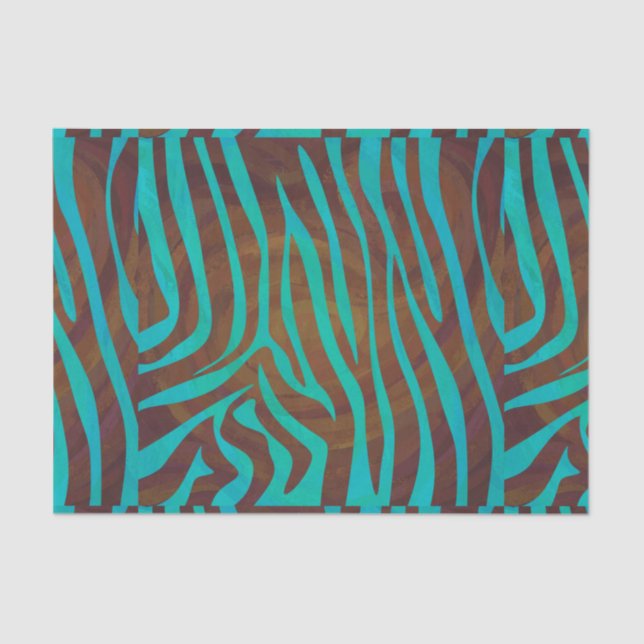 Papier Mousseline Impression Brown et Turquoise Zebra (Recto)