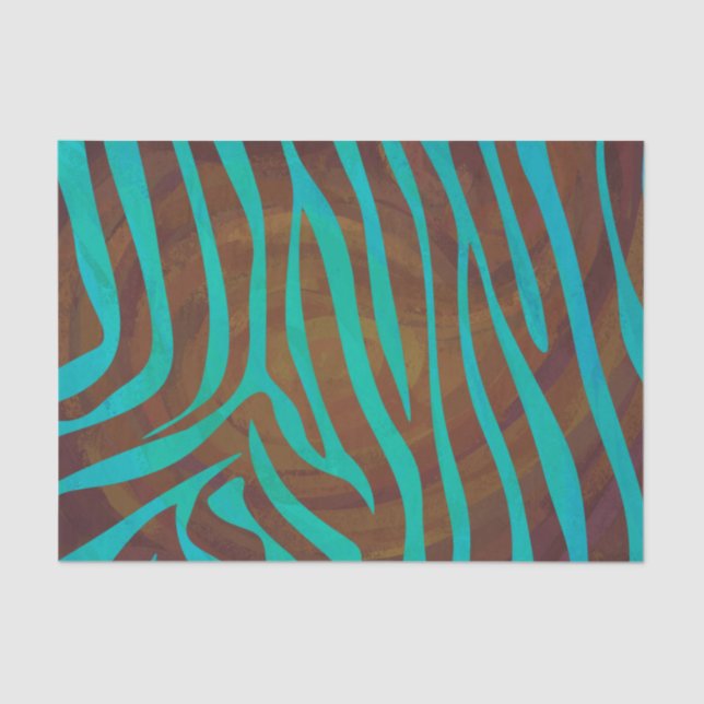 Papier Mousseline Impression Brown et Turquoise Zebra (Recto)