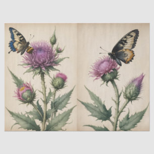 Papier Mousseline Impression Chardon et Papillon
