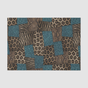 Papier Mousseline Impression d'animaux africains patchwork Marron