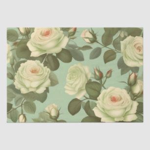 Papier Mousseline Impression de fleurs italiennes vertes et blanches