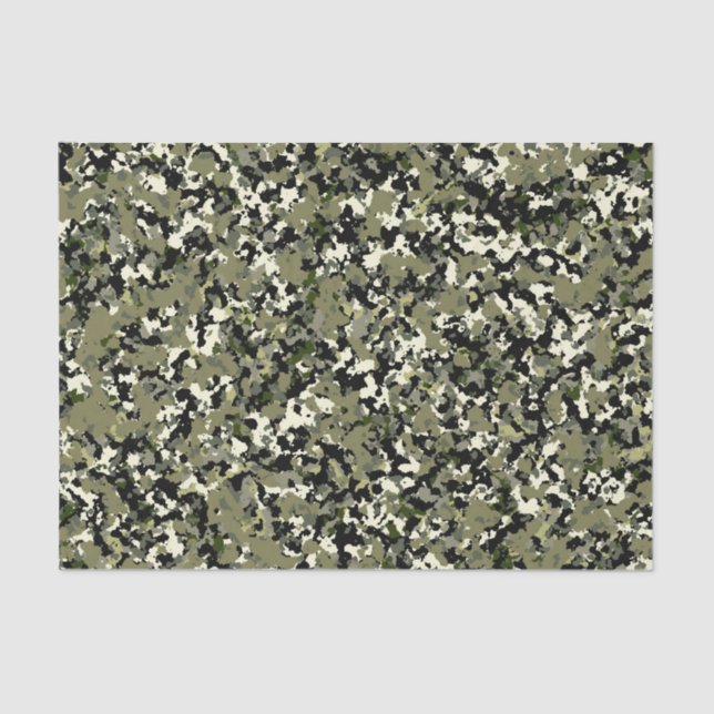 Papier Mousseline Impression de motif de camouflage noir vert (Recto)