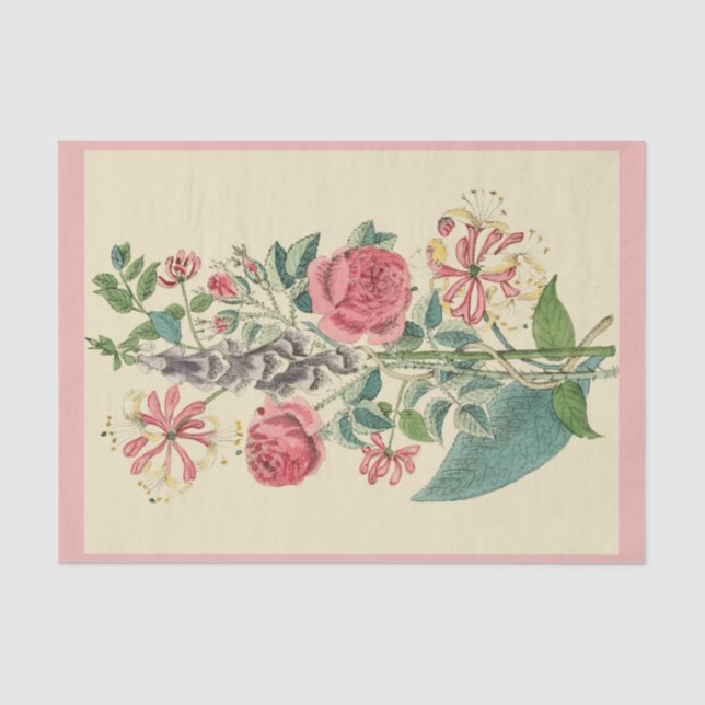 Papier Mousseline Impression florale antique 10" X 15" papier de (Recto)