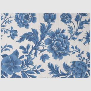 Papier Mousseline Impression florale d'inspiration victorienne bleue