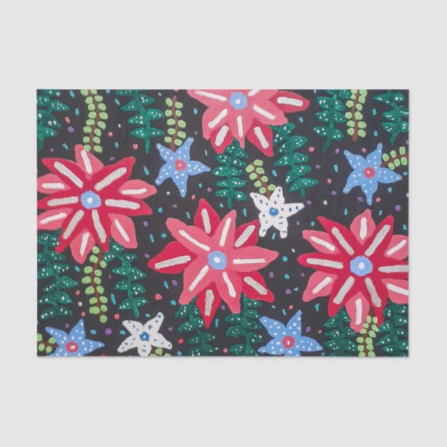 Papier Mousseline Impression florale rouge et noire (Recto)