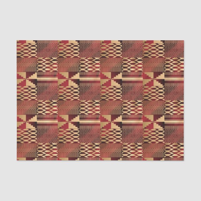 Papier Mousseline Impression Kwanzaa Kente (Rouge/Or) (Recto)
