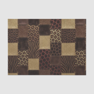 Papier Mousseline Impression patchwork animaux africains   Marron et