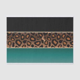 Papier Mousseline Impression Turquoise, noire et jaguar