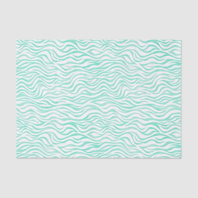 Papier Mousseline Impression turquoise vert aquarelle Zebra (Recto)