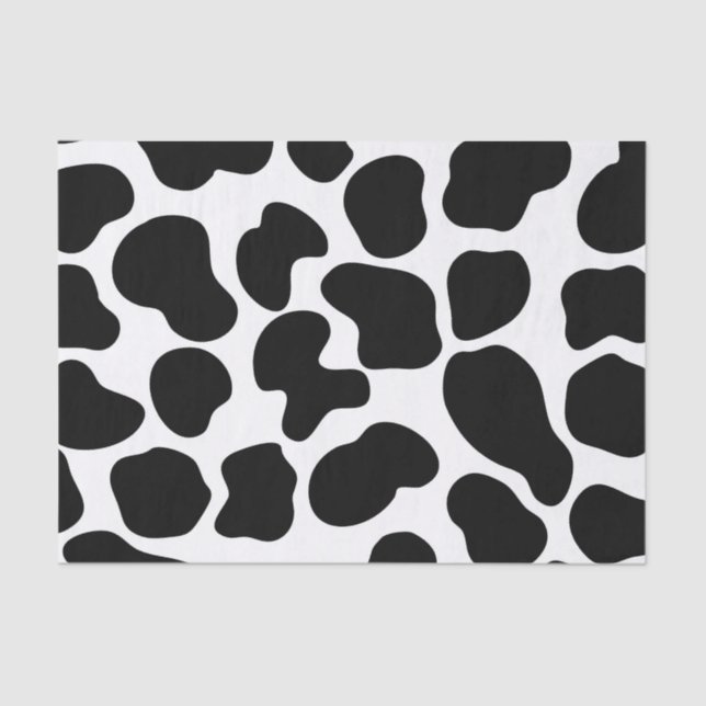 Papier Mousseline Impression vache noir et blanc Ferme rustique (Recto)