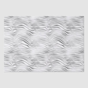 Papier Mousseline Impression Zèbre blanc argenté