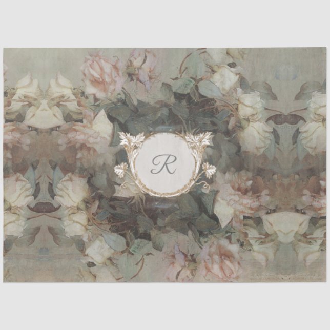Papier Mousseline Impressionnisme floral doré Monogramme Découpage A (Recto)