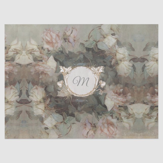 Papier Mousseline Impressionnisme floral élégant Monogramme Découpag (Recto)