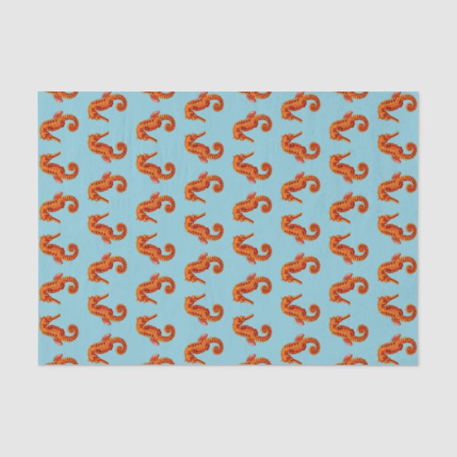 Papier Mousseline imprimé à cheval de mer orange (Recto)