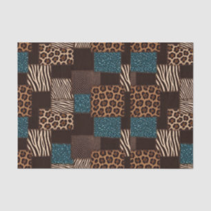 Papier Mousseline Imprimé animalier africain patchwork   Marron et s