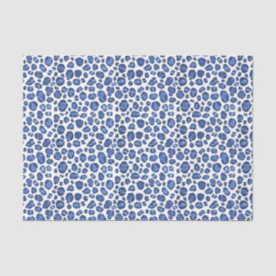 Papier Mousseline Imprimé animalier léopard bleu et blanc peint à la