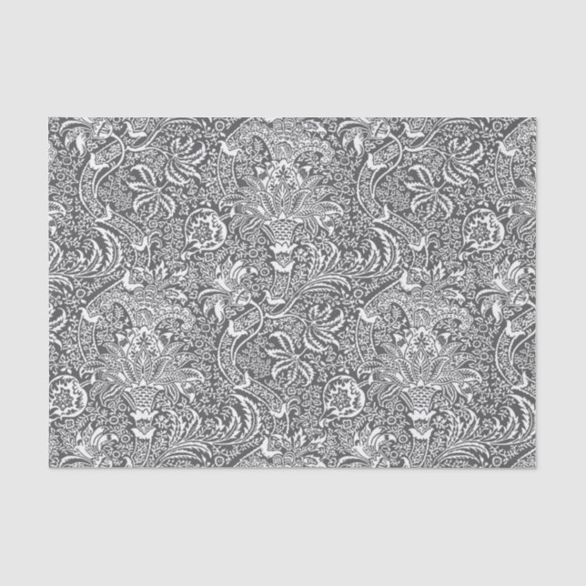 Papier Mousseline Indien de William Morris, gris de graphite et (Recto)