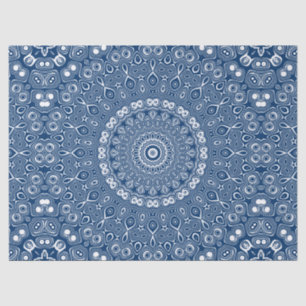 Papier Mousseline Indigo Blue Mandala Kaleidoscope