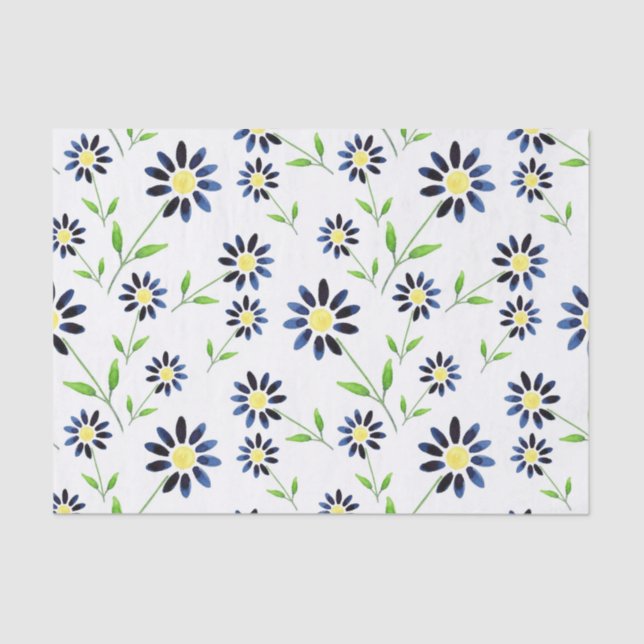 Papier Mousseline Indigo Daisy Motif (Recto)