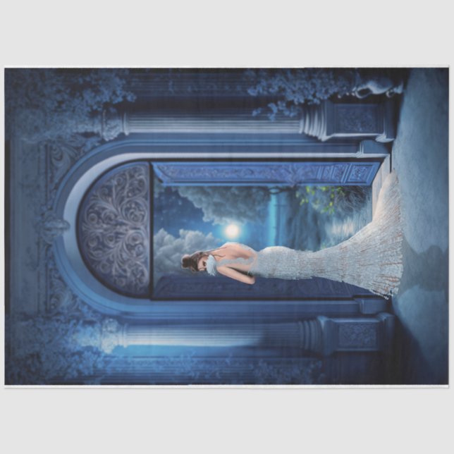 Papier Mousseline Indigo Imperial Building Élégante dame Portrait Ar (Recto)