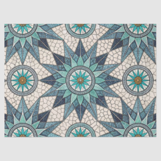 Papier Mousseline Indigo Teal Compass Mosaic – Stained Glass