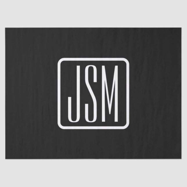 Papier Mousseline Initiales monogrammes modernes | Noir & Blanc (Recto)