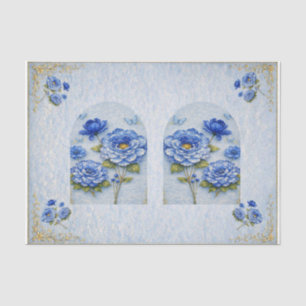 Papier Mousseline Inspiration Vintage Bleu & Or Floral Découpage