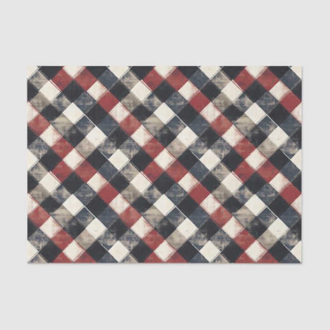 Papier Mousseline Intemporel Retro Navy et Red Plaid Motif (Recto)