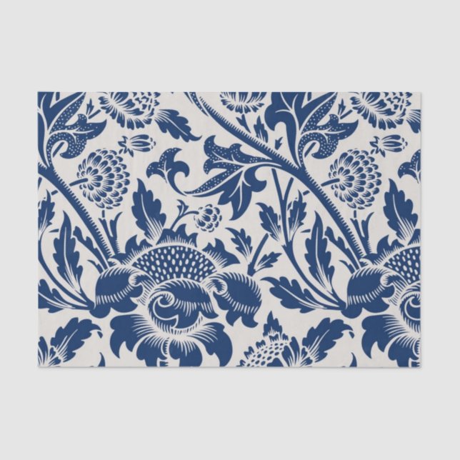 Papier Mousseline Intricate blue floral pattern on light background (Recto)