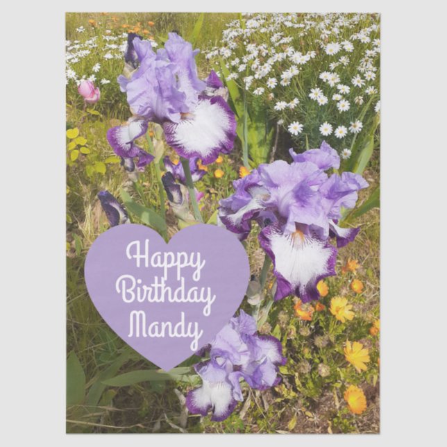 Papier Mousseline Iris Irises Fleur violette Anniversaire Filles Nom (Recto)