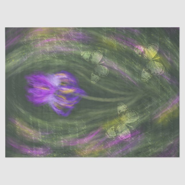 Papier Mousseline Iris pourpre avec papillons Vintages Découpage (Recto)