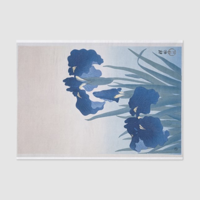 Papier Mousseline Irises (bleu foncé) par Ohara Koson (Recto)