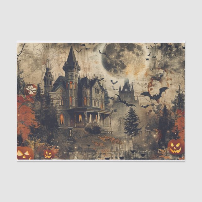 Papier Mousseline Jack-o'-lantern Éffrayant Mansion Halloween Découp (Recto)