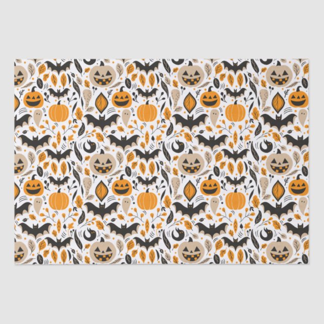 Papier Mousseline Jack o lanterns chauves-souris fantômes automne mi (Recto)