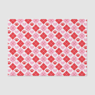 Papier Mousseline Jacquard rouge et rose Empreinte de patte et Motif