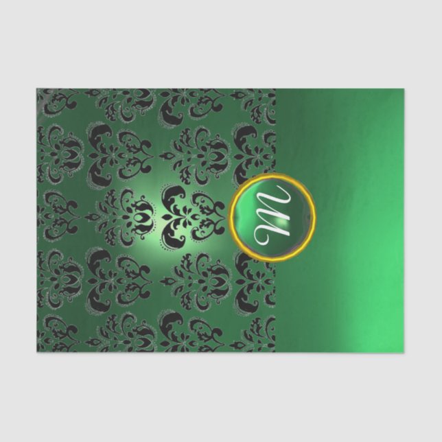 Papier Mousseline JADE NOIR GEMME DE DAMAS MONOGRAMME Floral (Recto)