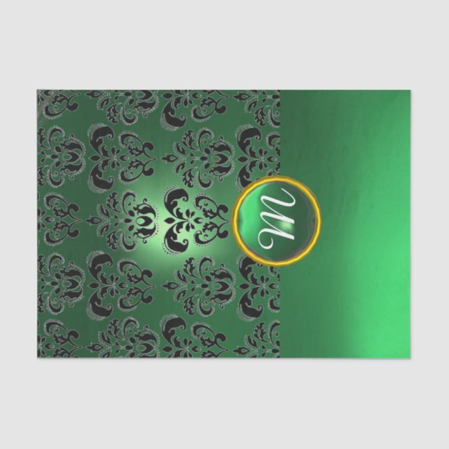 PAPIER MOUSSELINE JADE NOIR VERT  DAMAS PIERRE PRÉCIEUSE MONOGRAMME  (Recto)