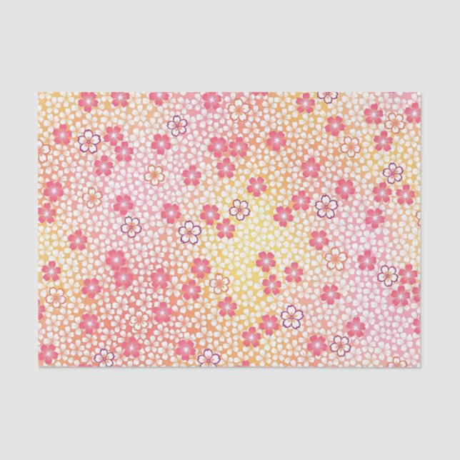 Papier Mousseline Japonais KIMONO Textile, Motif de fleurs de cerisi (Recto)