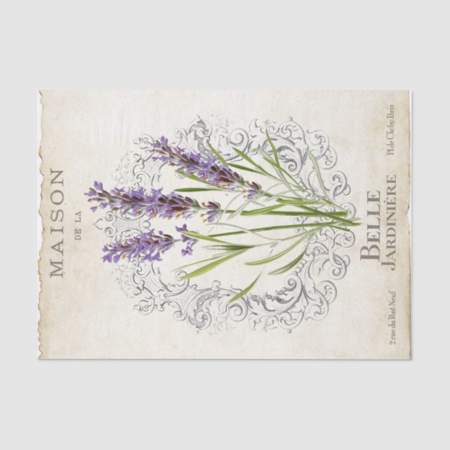 Papier Mousseline Jardin à fleurs de lavande français Parchemin Vint (Recto)