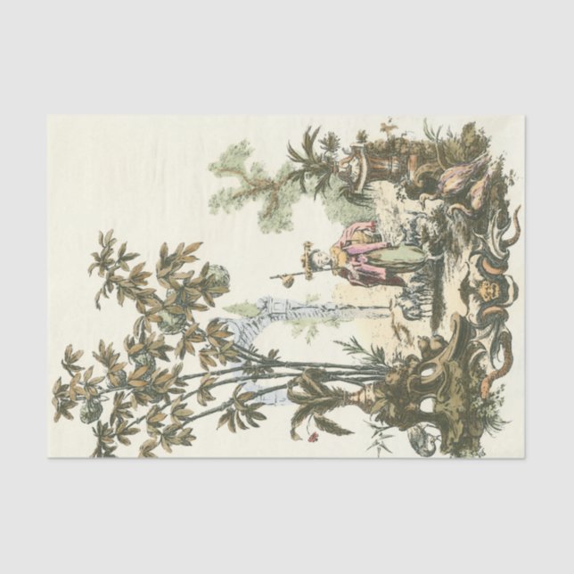 Papier Mousseline Jardin asiatique avec la femme et les animaux (Recto)