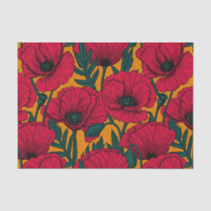 Papier Mousseline Jardin aux coquelicots rouges