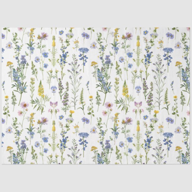 Papier Mousseline Jardin Bleu Fleur sauvage Motif (Recto)