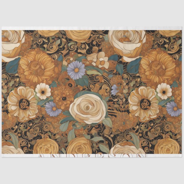 Papier Mousseline Jardin Boho d'or Floral (Recto)