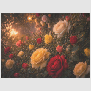 Papier Mousseline Jardin de roses printaniers découpage rouge et jau