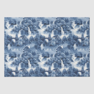 Papier Mousseline Jardin d'eau japonais en porcelaine blanche bleue