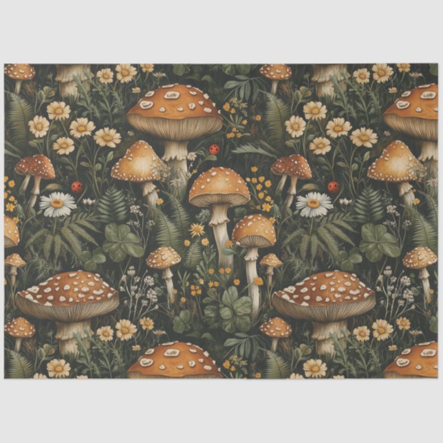 Papier Mousseline Jardin des champignons vintages Motif sans couture (Recto)
