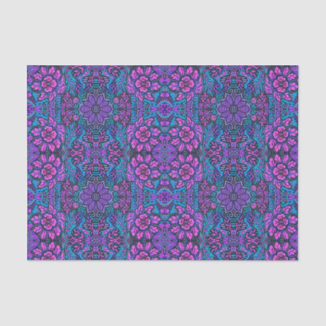 Papier Mousseline Jardin des fleurs magiques Motif arabesque de Bohê (Recto)