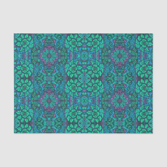 Papier Mousseline Jardin Fleurs magiques Bohème Arabesque Mint Green (Recto)
